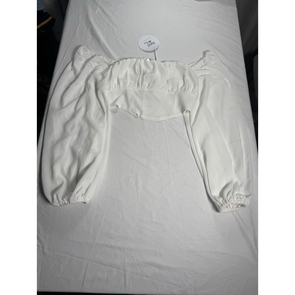 Princess Polly Dahlia Top Women 8 White NWT Off Shoulder Balloon Sleeve Crop
